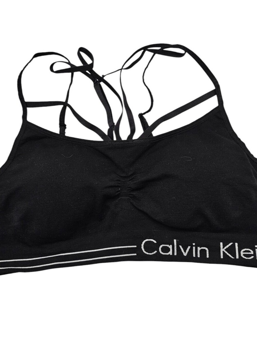 Calvin Klein Performance Womens Sz L Quick Dry Sports Bra Black Strappy
